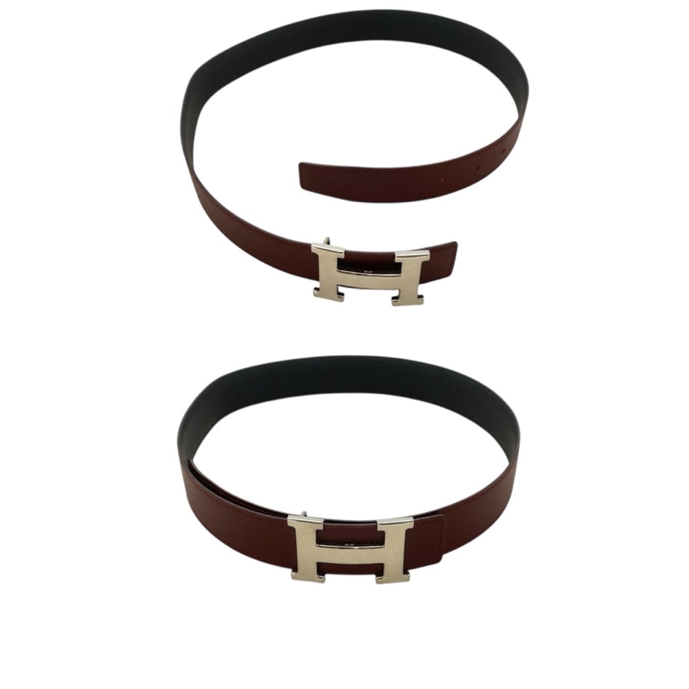 Auth HERMES EUC H Belt 70SV F Engraved Red/Black Reversible W/Box BA020136 - Picture 12 of 17